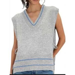 Free People All Star Striped Sweater Poncho Vest One Size Gray Blue READ
